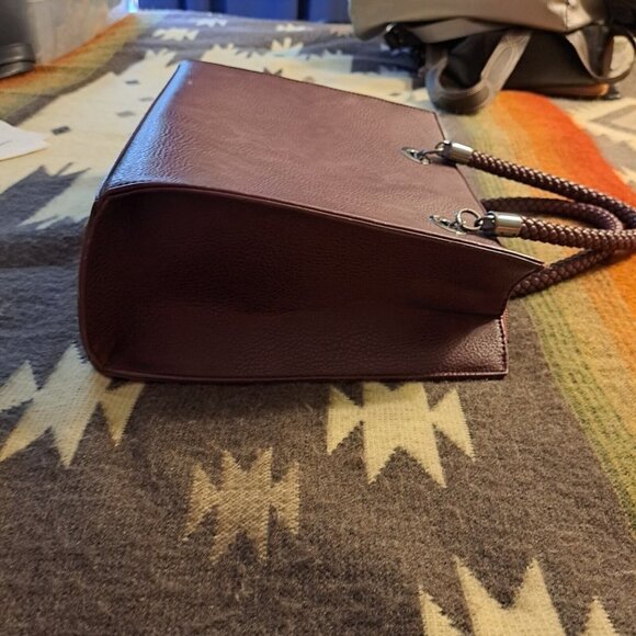 Burgundy Hard Shell Briefcase Tote Nice Braided Handles - Picture 4 of 6